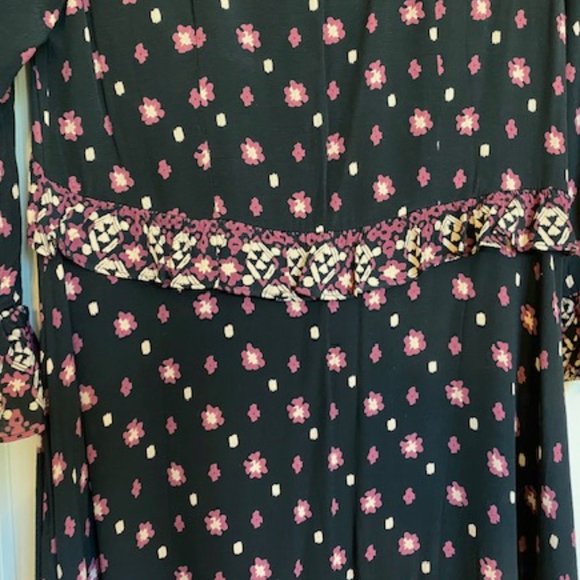 Free People Calico Skies Ruffle Button Down Midi Dress Floral Black/Purple XS - Picture 12 of 16